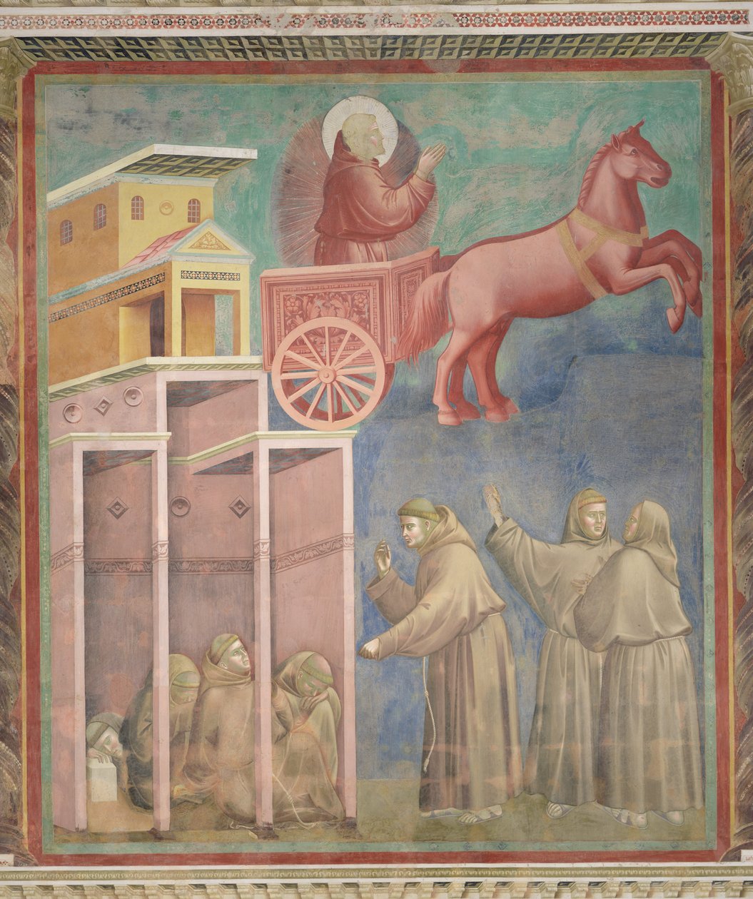 St. Francis viser seg for sine ledsagere i en ildvogn, 1296-97 av Giotto di Bondone