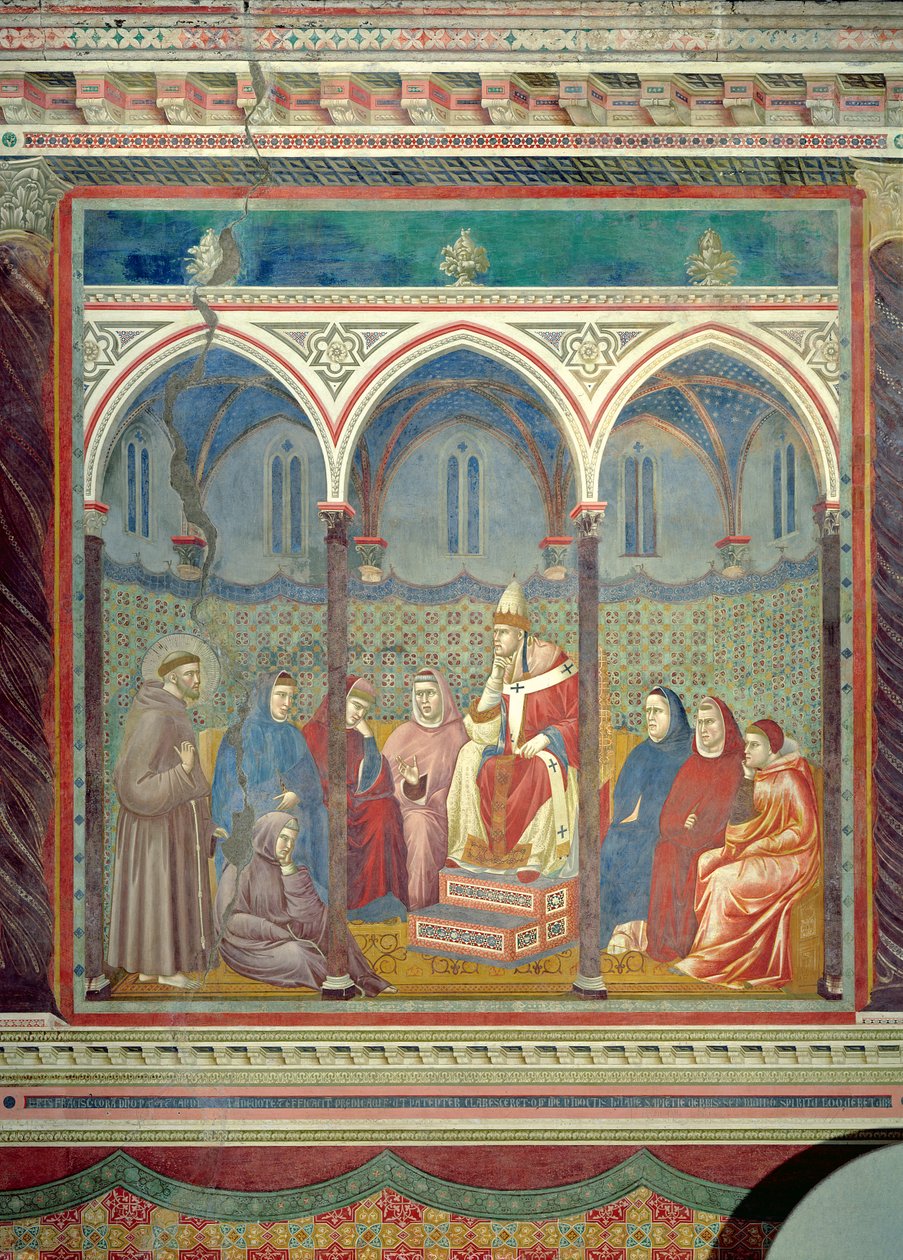 St. Frans forkynner en preken til pave Honorius III, 1297-99 av Giotto di Bondone