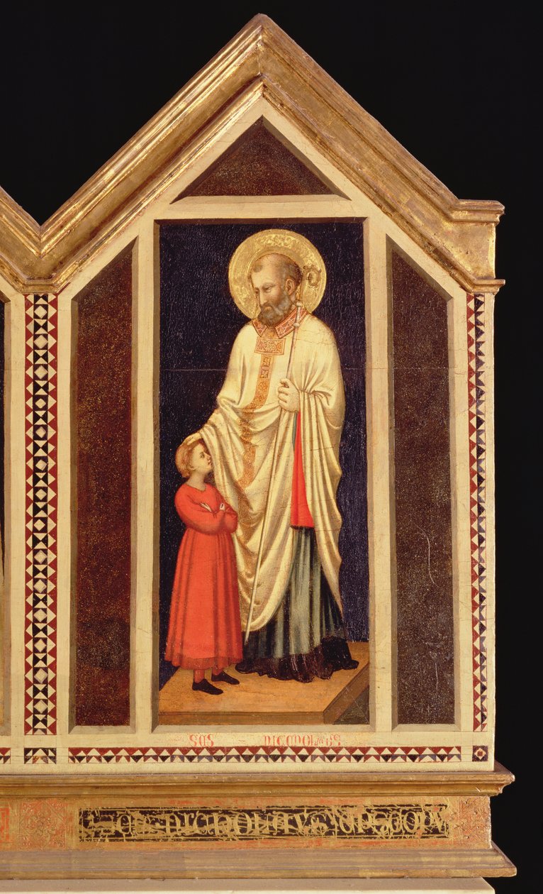 St. Nicholas, fra St. Reparata Polyptych ytterst til høyre panel bakre detalj av 66558, se også 66564-66567 av Giotto di Bondone