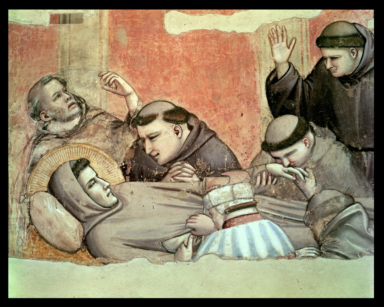 The Death of St. Francis, detalj av St. Francis og munkene, fra Bardi kapell freskomaleri detalj av 63329 av Giotto di Bondone