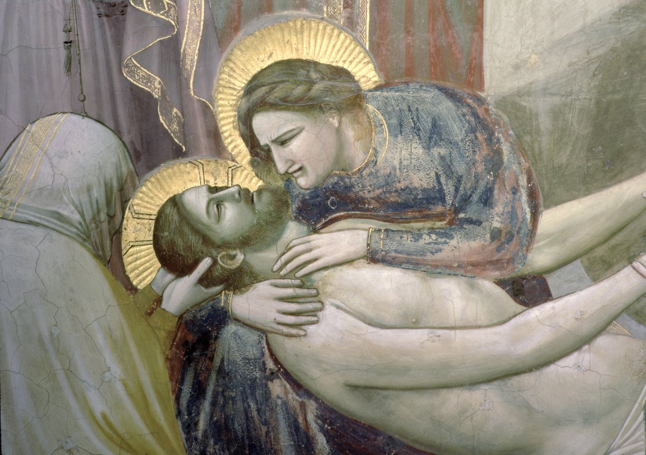 The Lamentation, detalj av Madonna og Kristus, ca. 1305 freskodetalj av 56296 av Giotto di Bondone