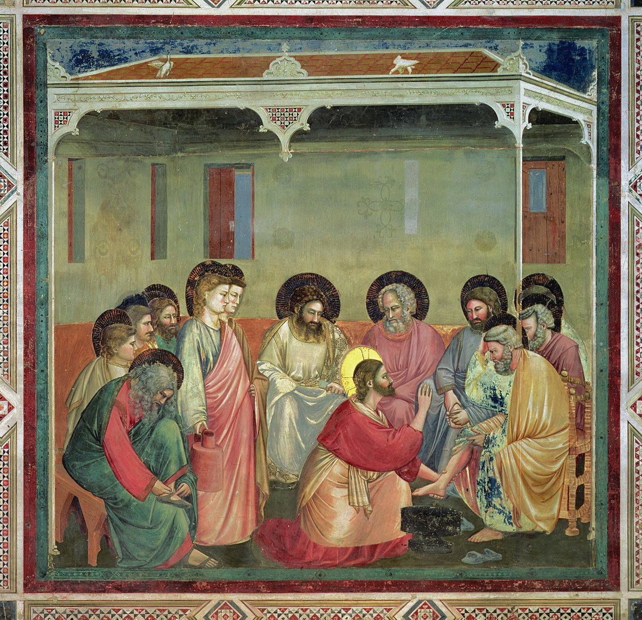 Christ Washing the Disciples Feet, ca. 1305 (etter restaurering) (se også 65194) av Giotto di Bondone