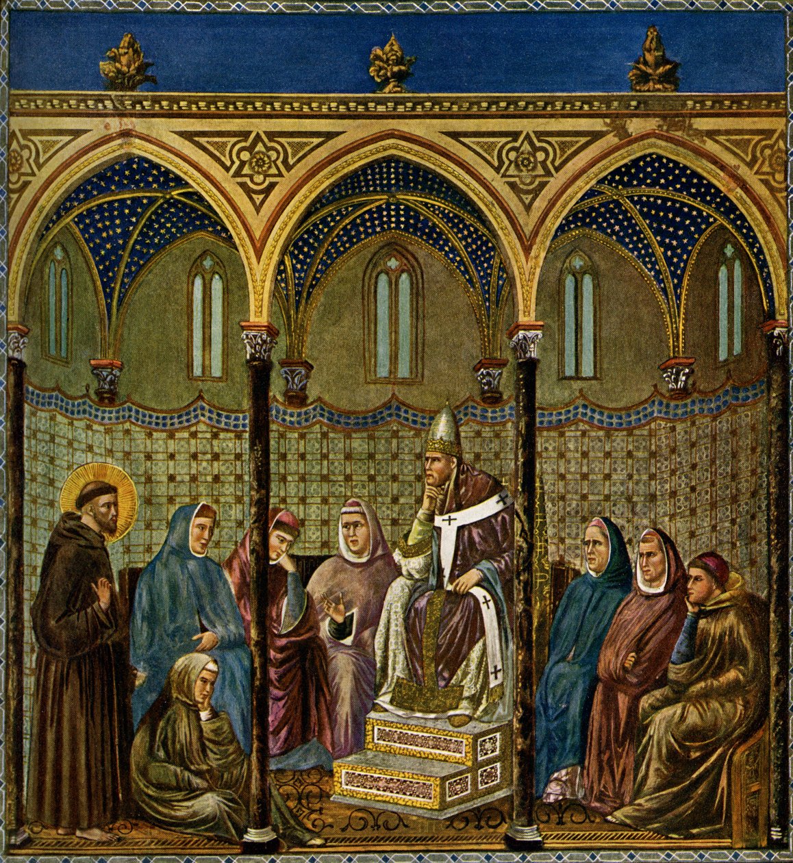 Den hellige Frans av Assisi forkynner for pave Honorius III av Giotto di Bondone