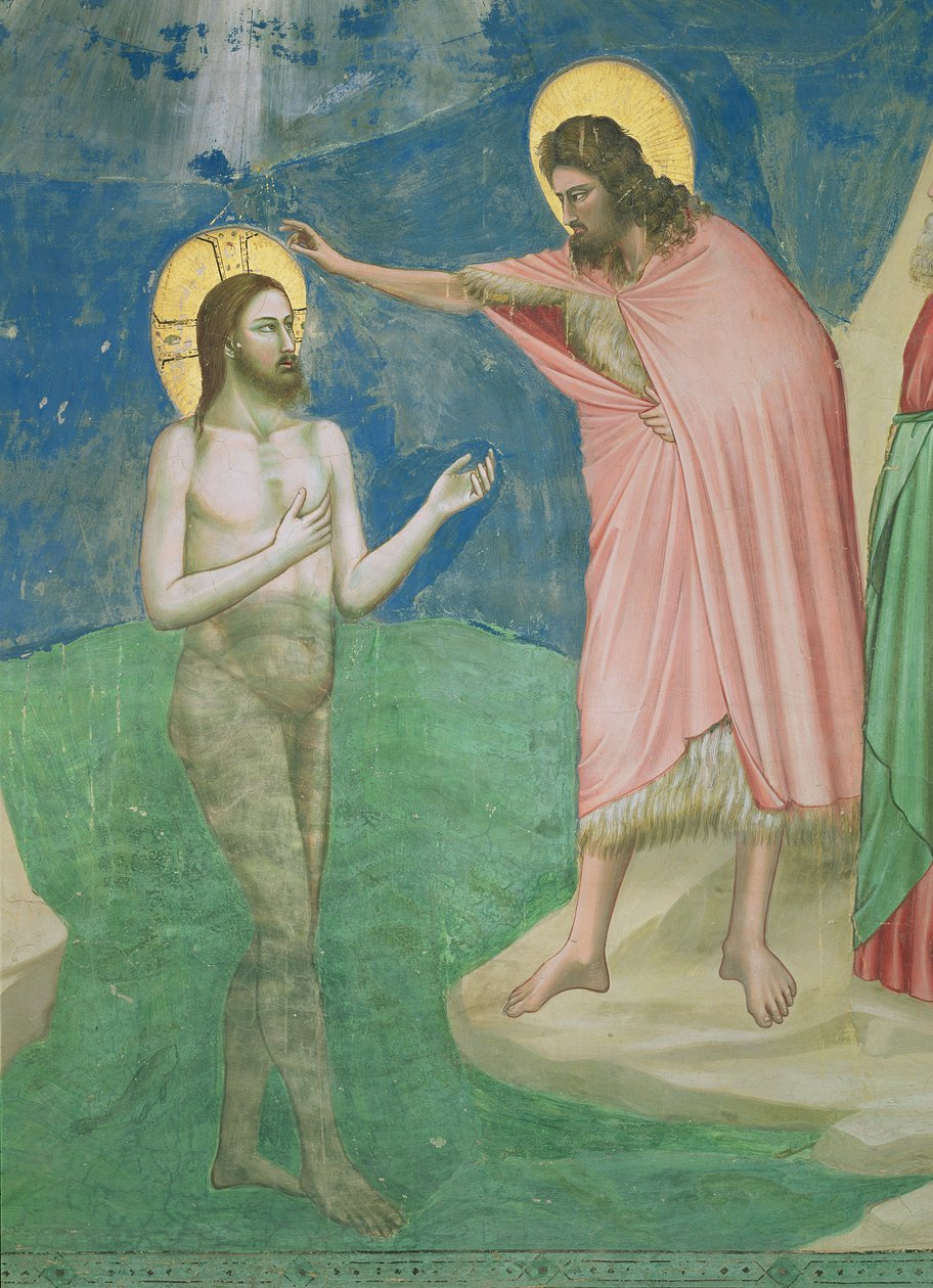 Kristi dåp, detalj om Kristus og døperen Johannes, 1303-05 av Giotto di Bondone