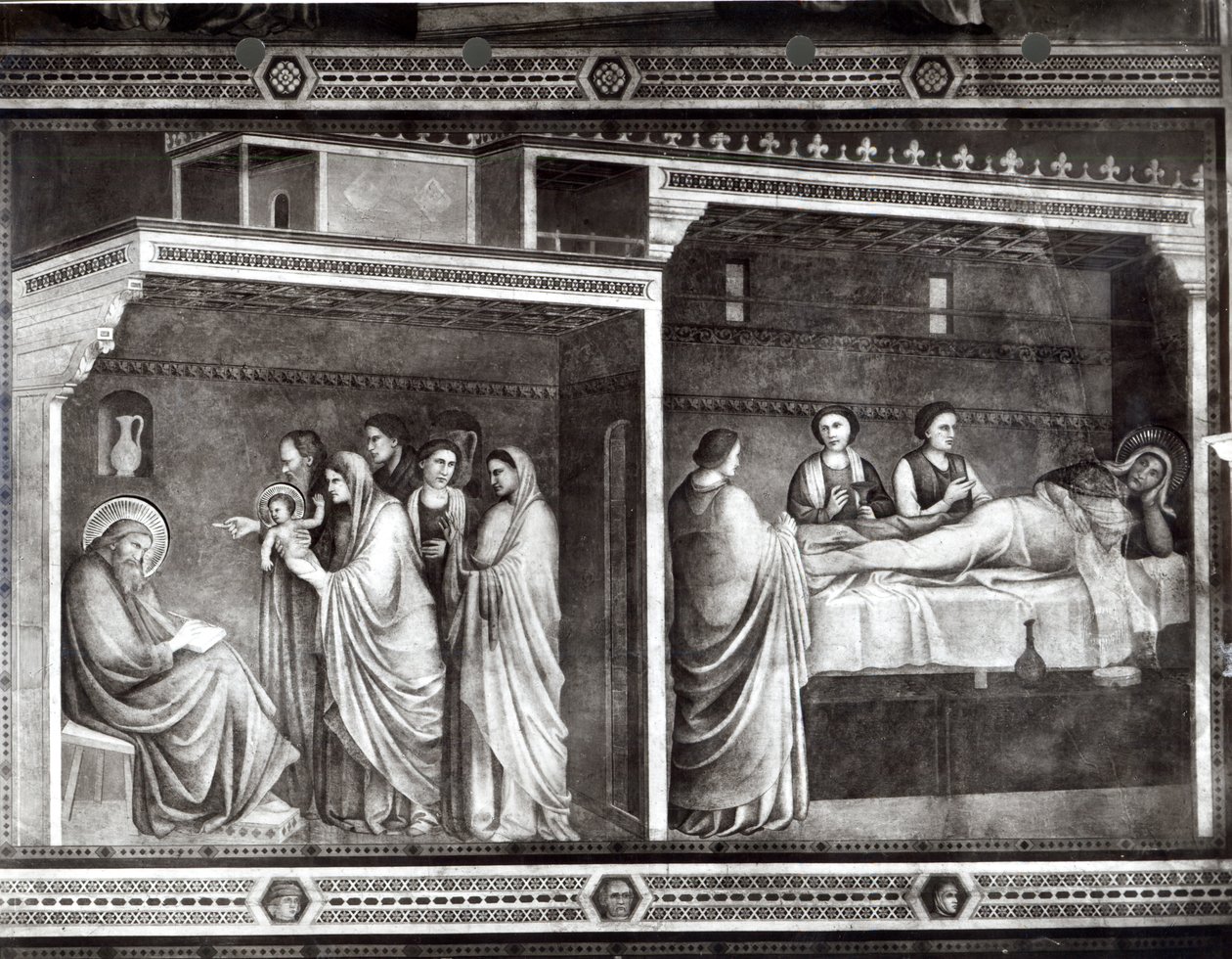 Fødselen til døperen Johannes og hans far Sakarias skriver navnet hans av Giotto di Bondone