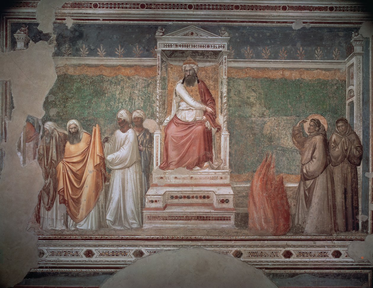 Rettssak ved ild mot St. Frans av Assisi for sultanen av Egypt, fra Bardi-kapellet, ca. 1320 av Giotto di Bondone