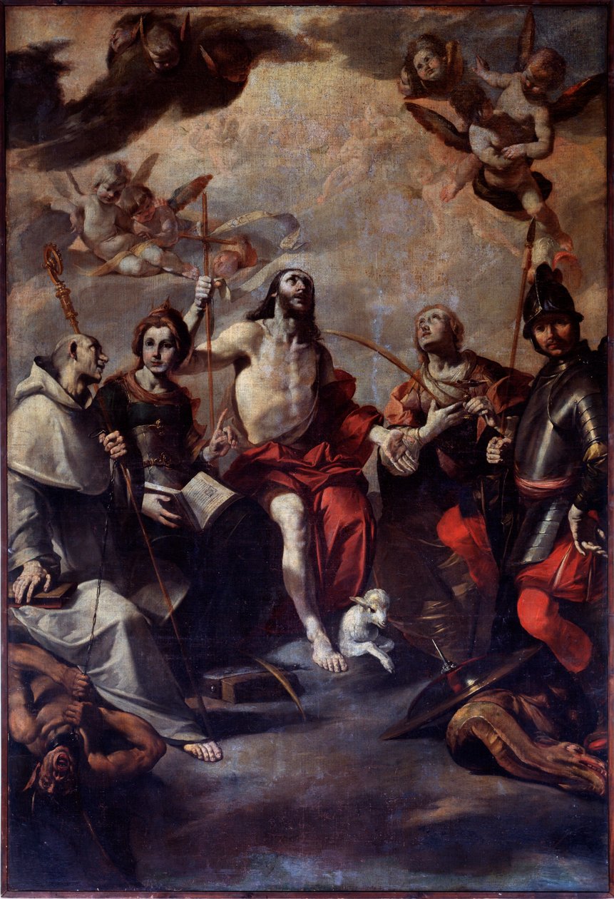 Døperen Johannes, St. Georg, St. Lucy, St. Catherine, St. Bernard (maleri av Giovacchino Assereto
