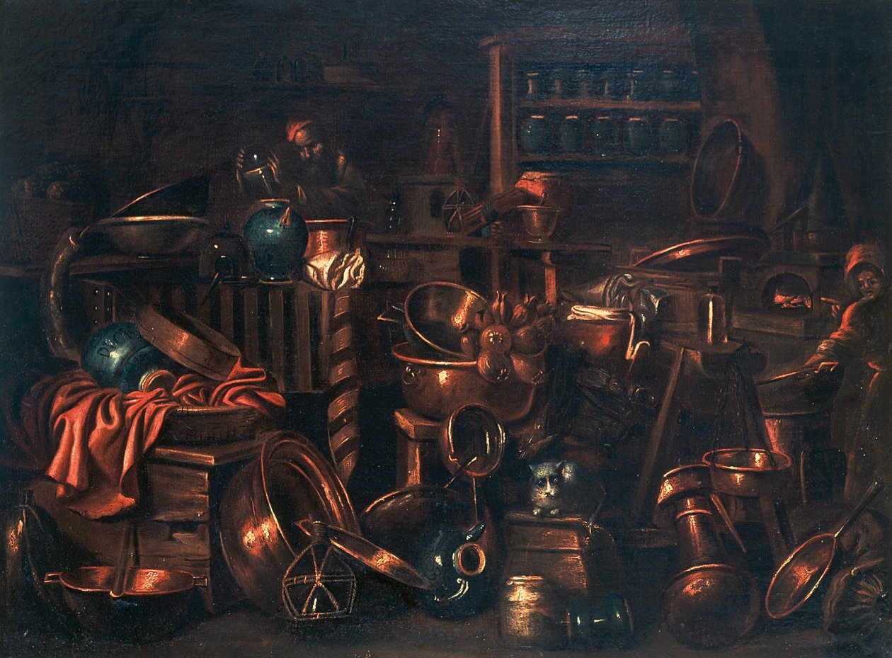 Alkymistens laboratorium, maleri av Gian Domenico Valentino (1630-1708), Italia av Giovan Domenico Valentino