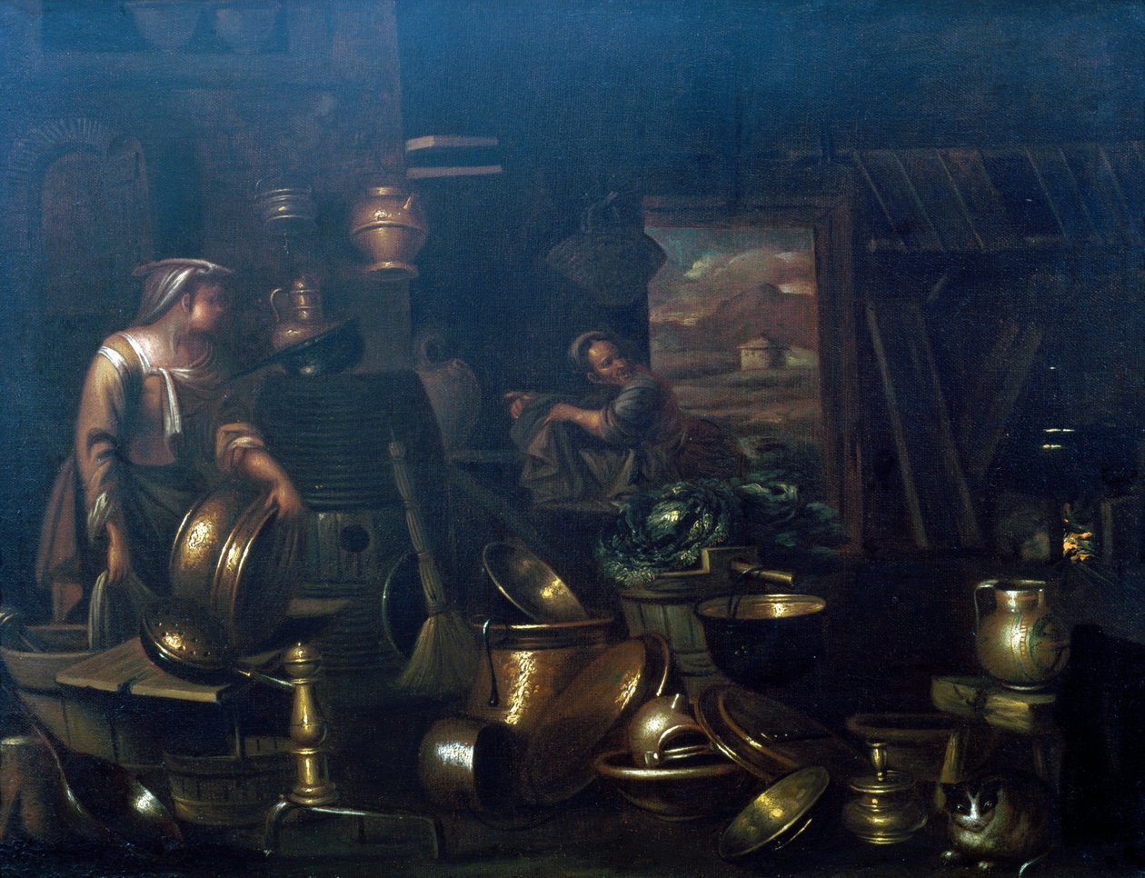 Innvendig kjøkken, av Gian Domenico Valentino (1630-1708) av Giovan Domenico Valentino