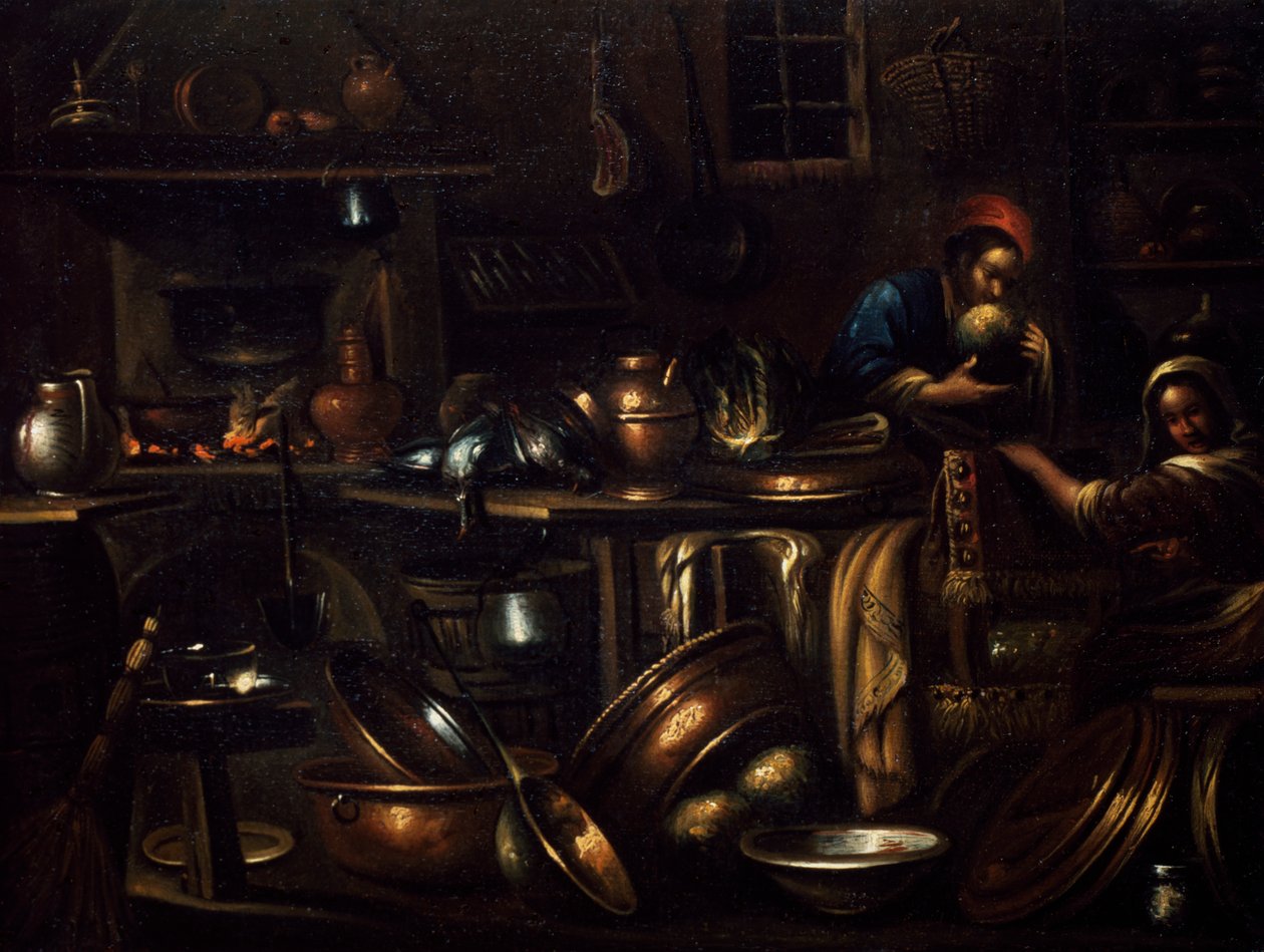 Kjøkkeninteriør, maleri av Gian Domenico Valentino (1639-1715), Italia av Giovan Domenico Valentino