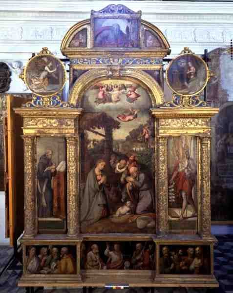 Polyptyk som viser fødselen og andre religiøse scener (olje på panel) av Giovan Filippo (School of) Crescuolo