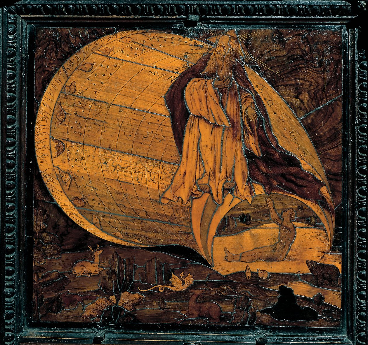 La Creation du monde - Marquetry av tre av Giovan Francesco Capoferri fra Lorenzo Lotto (1480-1556) - 1500-tallet - Santa Maria Maggiore-kirken, Bergamo av Giovan Francesco Capoferri