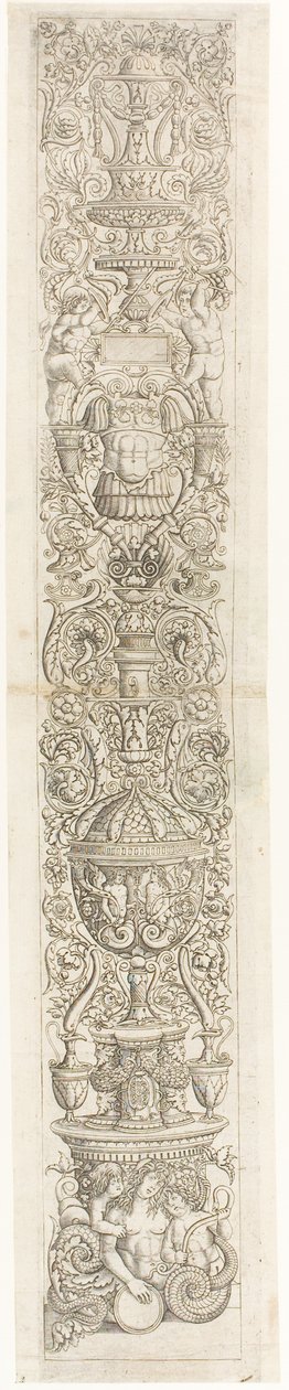 Nereid Ridd by Two Children, plate seks med tolv ornamentpaneler av Giovan Pietro Birago