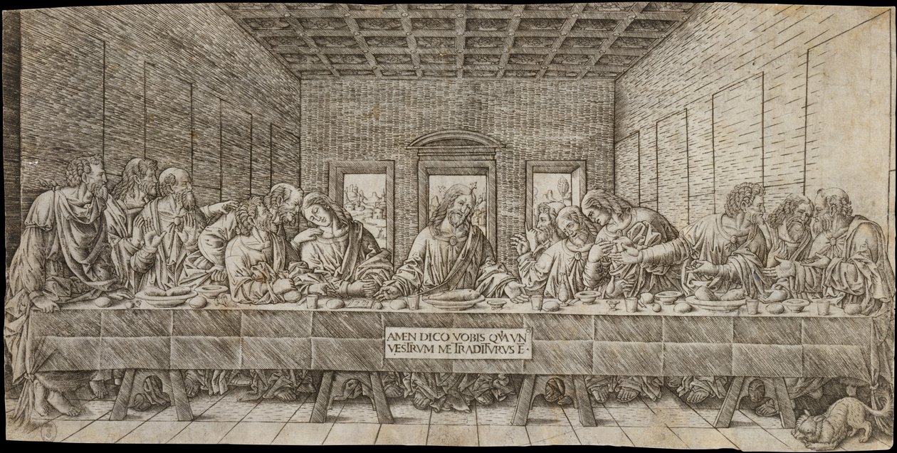 Nattverden, med en spaniel, ca. 1500. av Giovan Pietro Birago