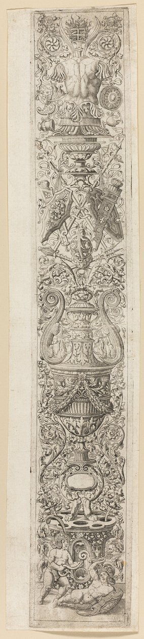 To barn med hjelmer, plate tre av tolv ornamentpaneler av Giovan Pietro Birago