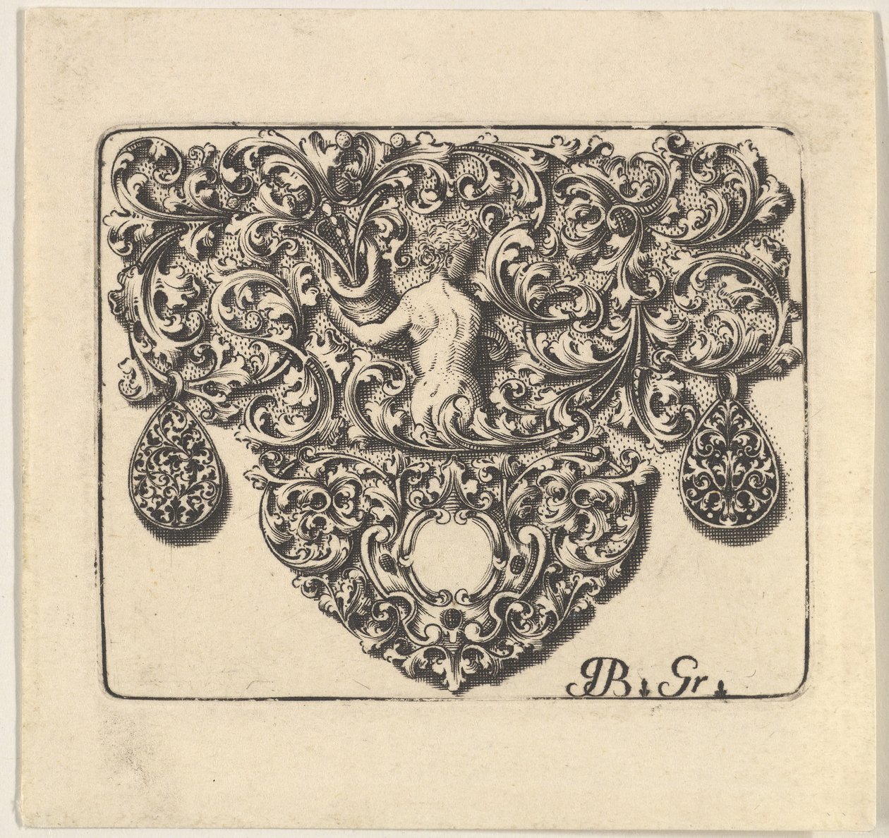 Goldsmiths Ornament with a Young Man Holding a Cornucopia, 1709. av Giovani Battista Grondoni