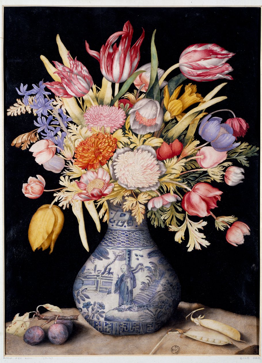 Ming vase med blomster (wc på pergament) av Giovanna Garzoni