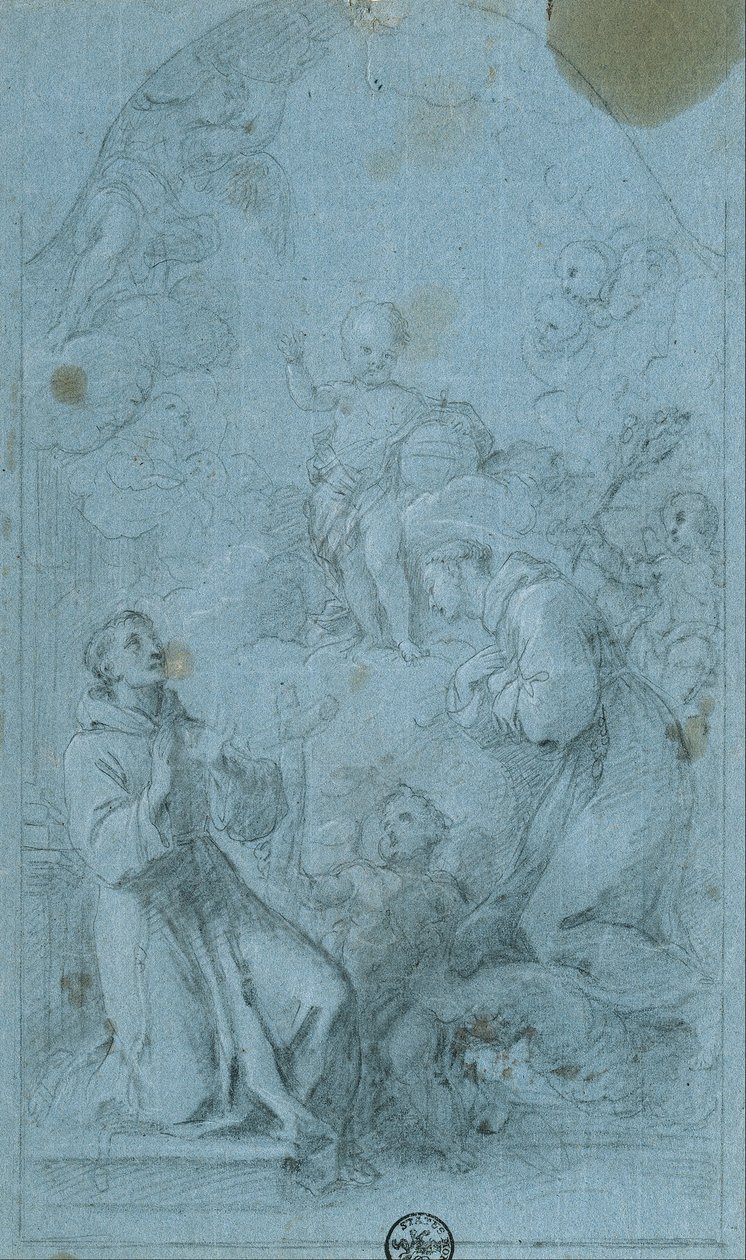 Den hellige Peter av Alcantara og den hellige Anthony av Padua tilbeder Kristusbarnet av Giovanni Agostino Ratti