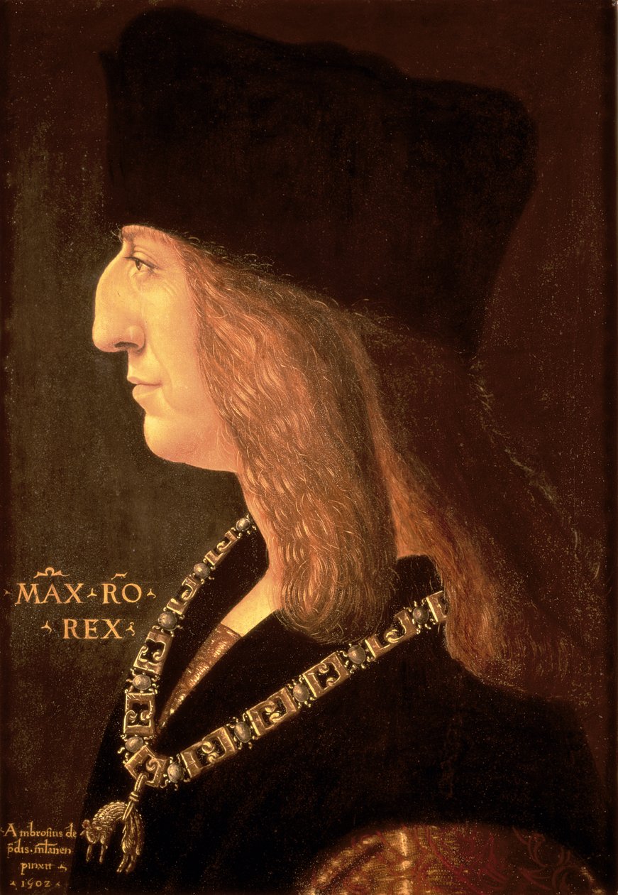 Keiser Maximilian I av Tyskland (1459–1519), 1502 (panel) av Giovanni Ambrogio de Predis