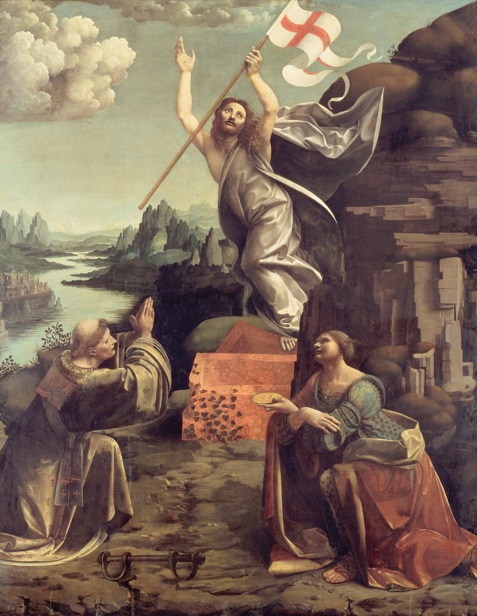 Kristi oppstandelse med Saint Leonard av Noblac og Lucia av Giovanni Antonio Boltraffio