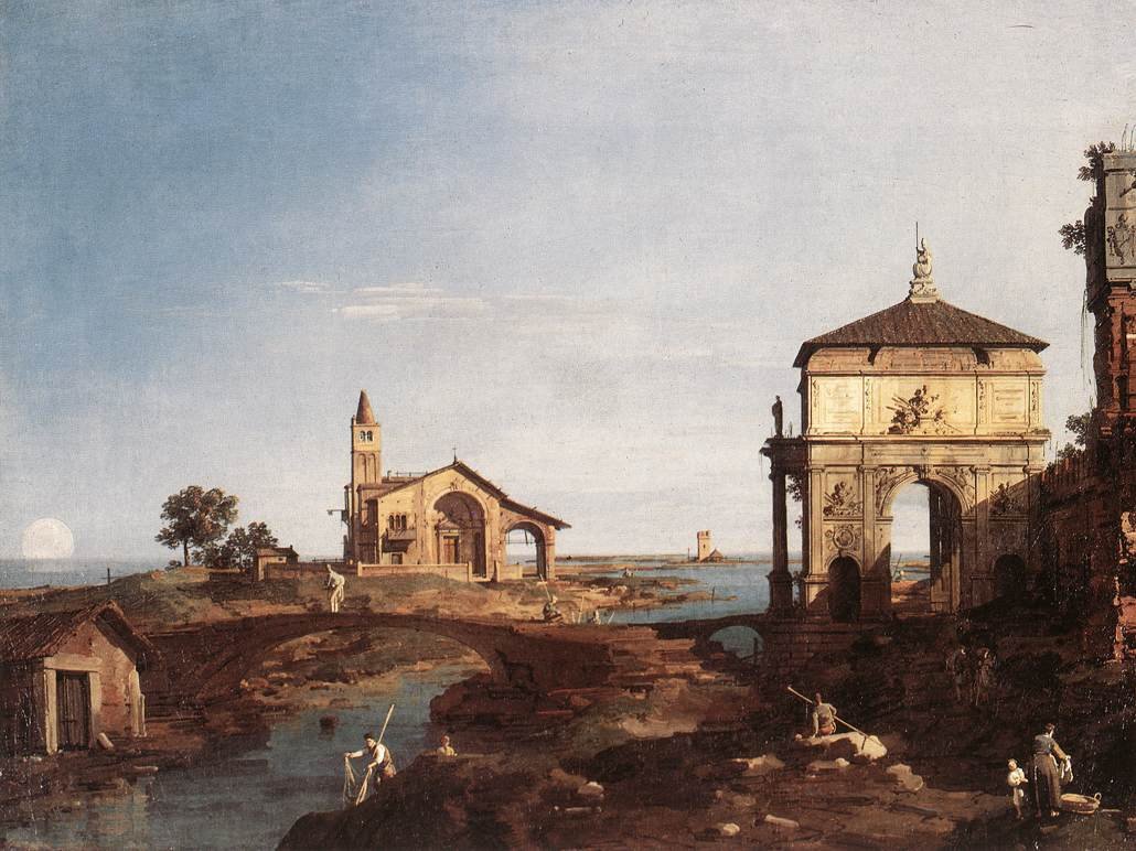 Capriccio med venetianske motiver av Giovanni Antonio Canal