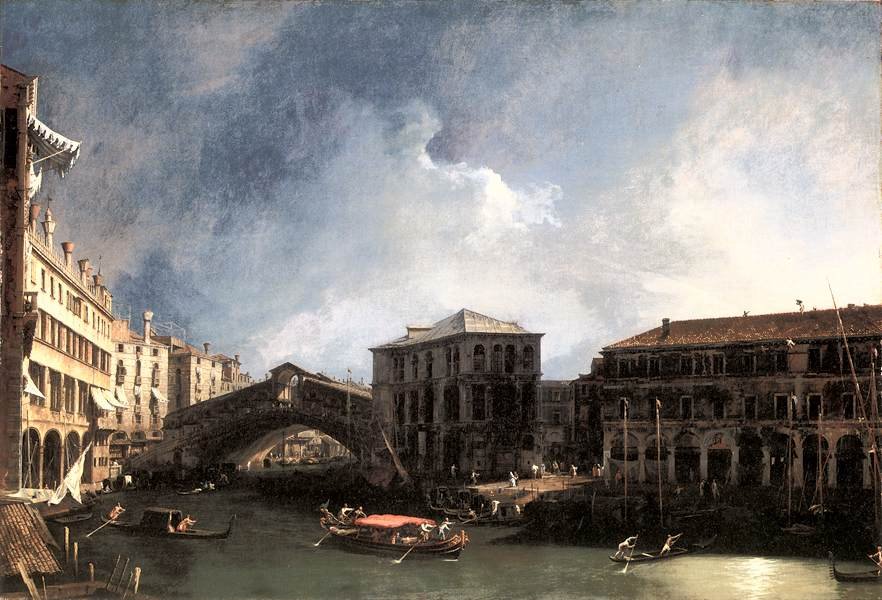 Canal Grande i nærheten av Ponte di Rialto av Giovanni Antonio Canal