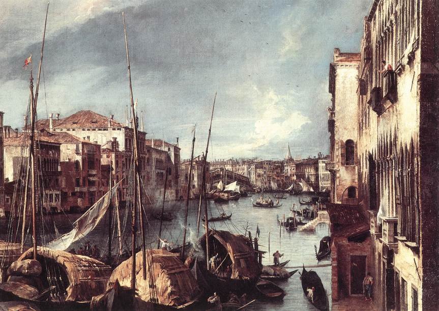 Canal Grande med Rialtobroen i bakgrunnen (detalj) av Giovanni Antonio Canal
