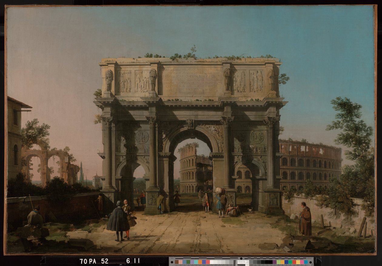 Utsikt over Konstantins bue med Colosseum av Giovanni Antonio Canal