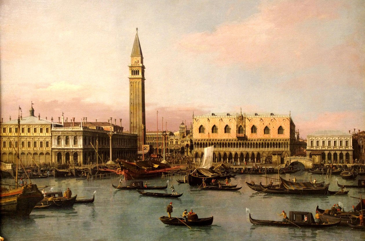 Utsikt over Piazzetta og Bassin i San Marco i Venezia av Giovanni Antonio Canal