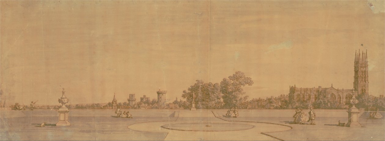 Warwick- byen og slottet fra Priory Gardens av Giovanni Antonio Canal