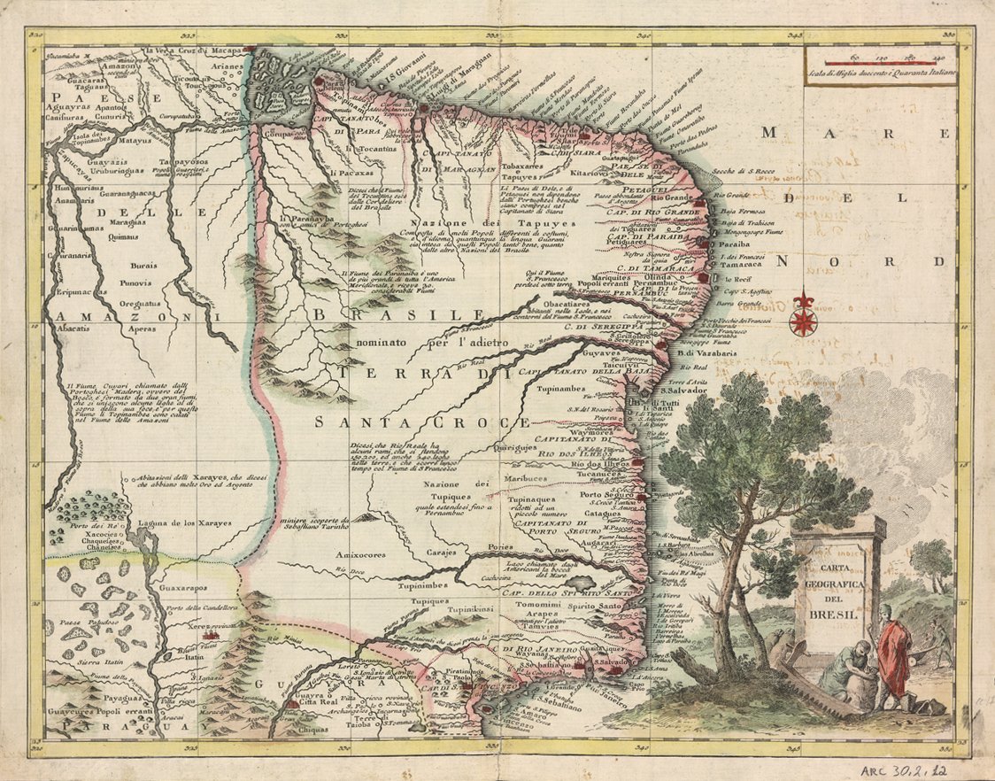 Geografisk kart over Brasil av Giovanni Battista Albrizzi