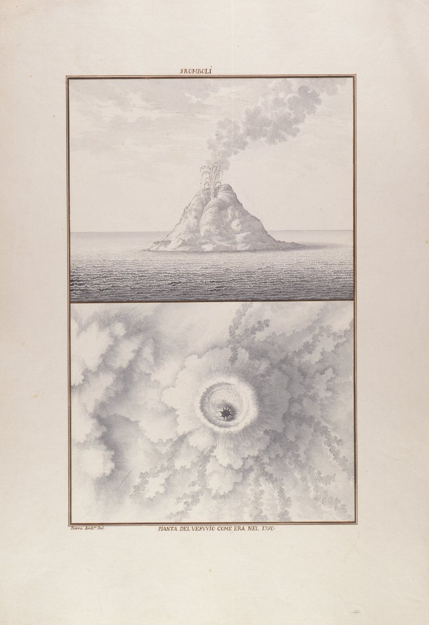 Stromboli, 1750 (penn og blekk med wc på papir) av Giovanni Battista Borra