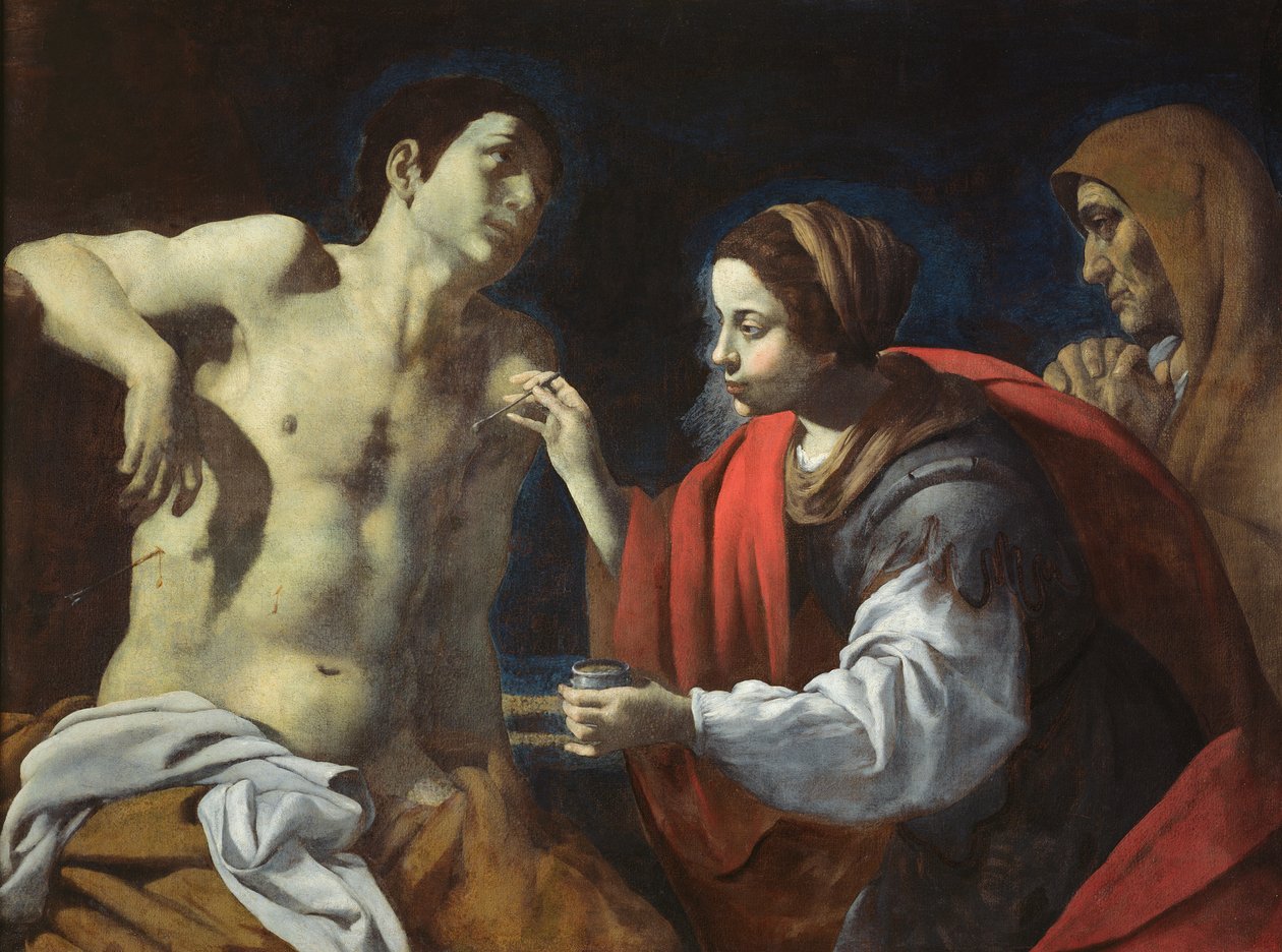 St. Sebastian Plejes av St. Irene av Giovanni Battista Caracciolo
