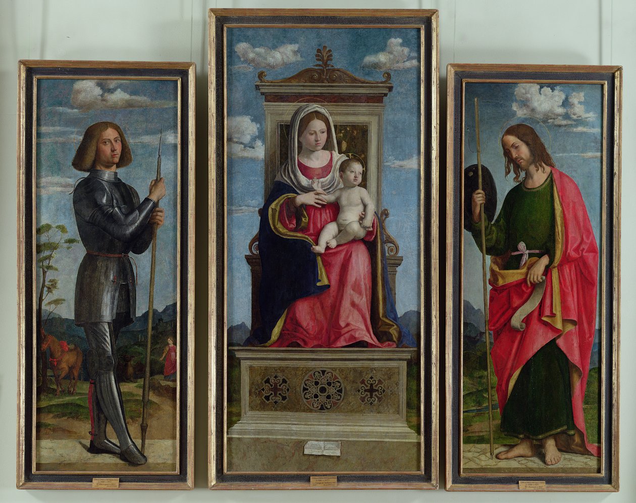 Madonna og barn med St. George og St. James, ca. 1510 (olje på panel overført til lerret) av Giovanni Battista Cima da Conegliano