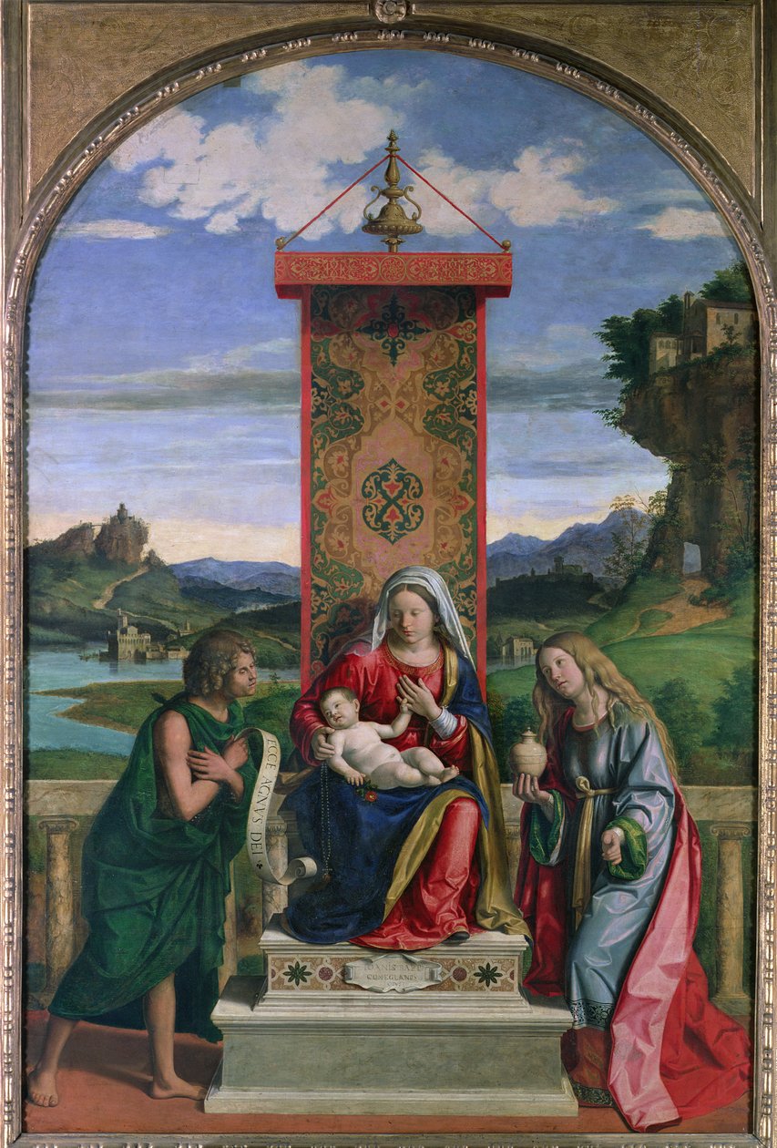 Madonna og barn med døperen Johannes og Maria Magdalena av Giovanni Battista Cima da Conegliano
