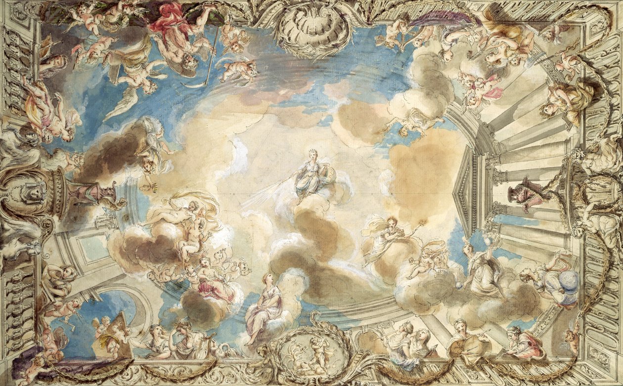Design for et tak som viser Minerva som presiderer over kunsten (penn og blekk og wc på papir) av Giovanni Battista Cipriani