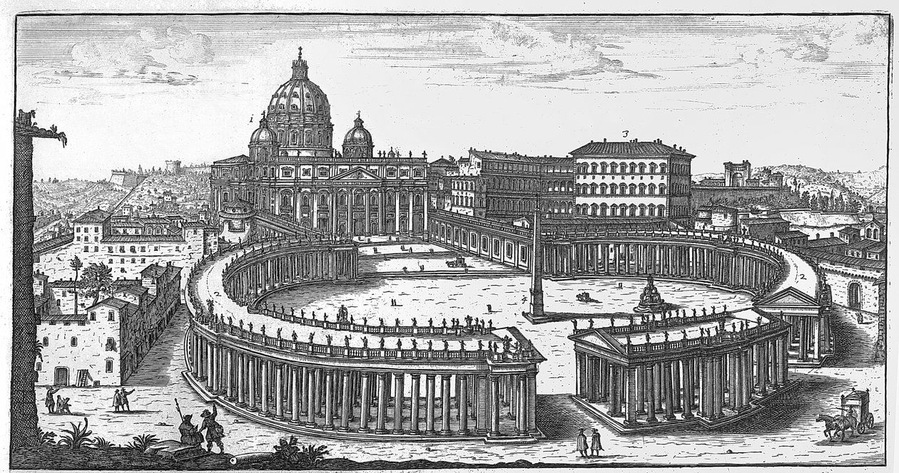 Berninis opprinnelige plan for Petersplassen, Roma av Giovanni Battista Falda