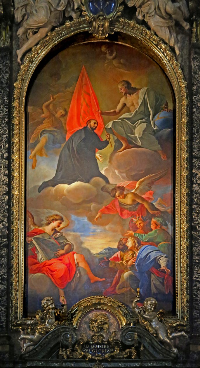 Maleri av en helgen med Kristus, engler og tilbedere av Giovanni Battista Gaulli