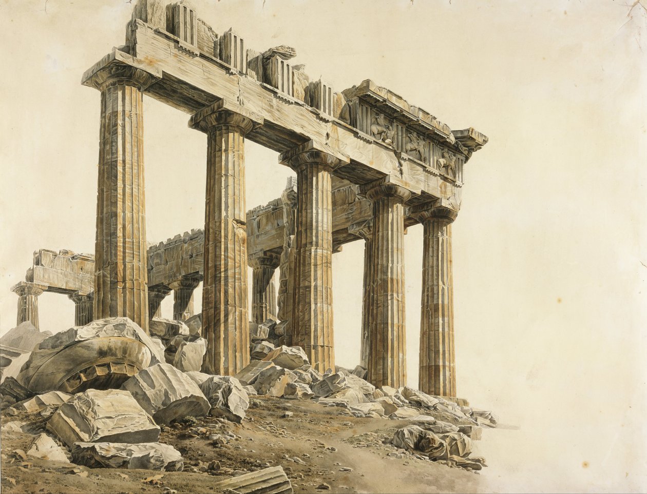 Det sørøstlige hjørnet av Parthenon, Athen av Giovanni Battista Lusieri