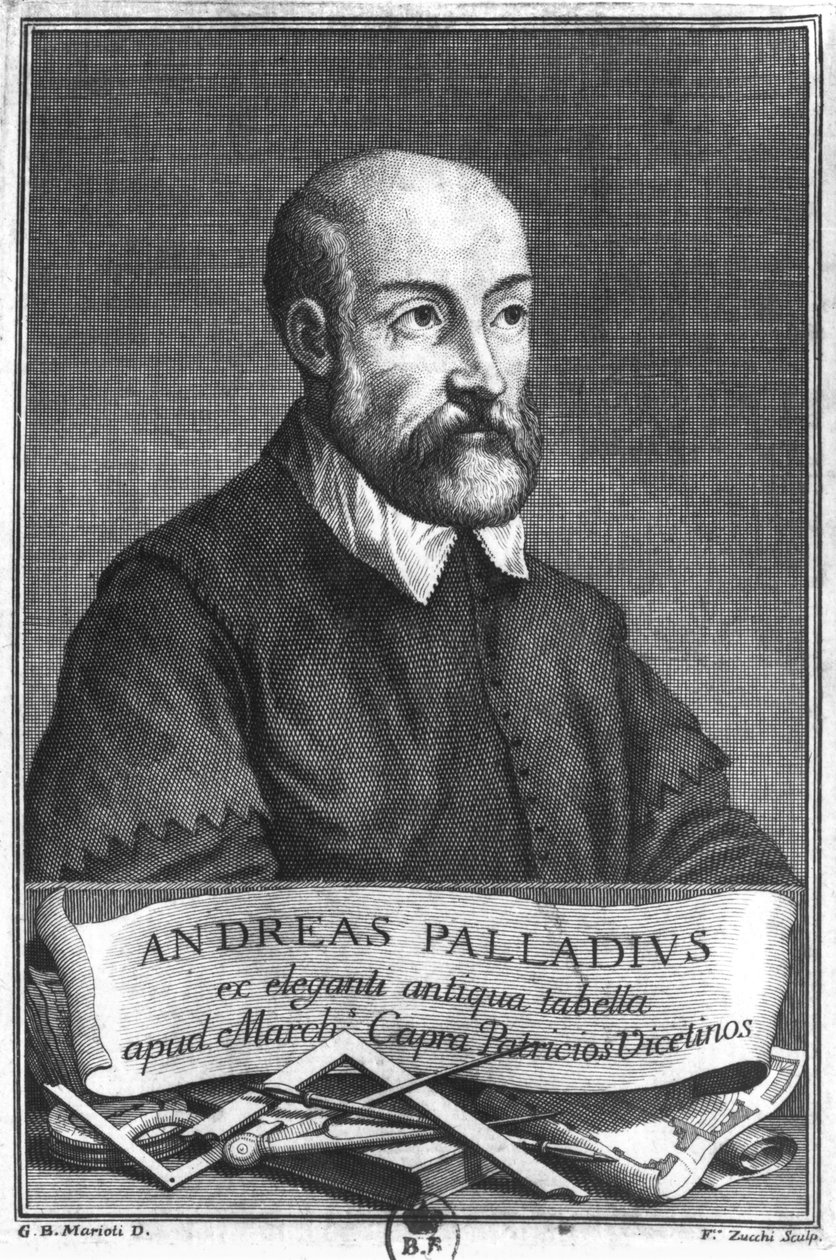 Andrea Palladio (1508-80) gravert av Francesco II Zucchi (1692-1764) av Giovanni Battista Marioti