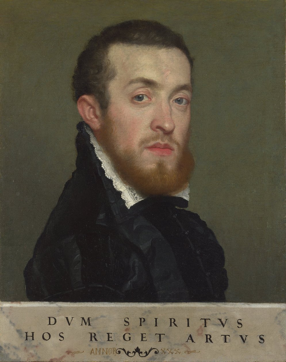 Byste portrett av en ung mann med inskripsjon av Giovanni Battista Moroni