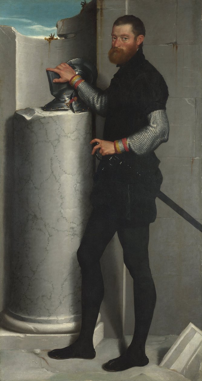 Portrett av en herre med hjelmen på et kolonneaksel av Giovanni Battista Moroni
