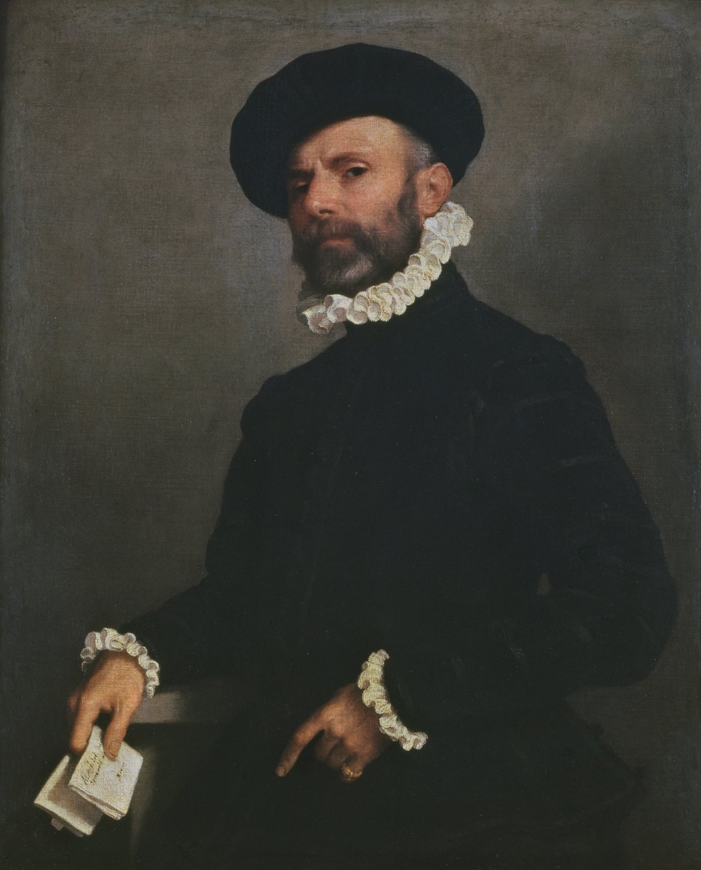 Portrett av en mann som holder et brev, ca. 1570-75 av Giovanni Battista Moroni