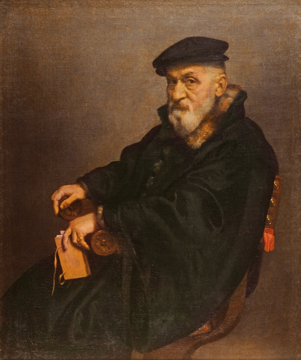 Portrett av en gammel mann med en bok, muligens Giovan Battista Seradobati, en italiensk notarius, post 1575 av Giovanni Battista Moroni