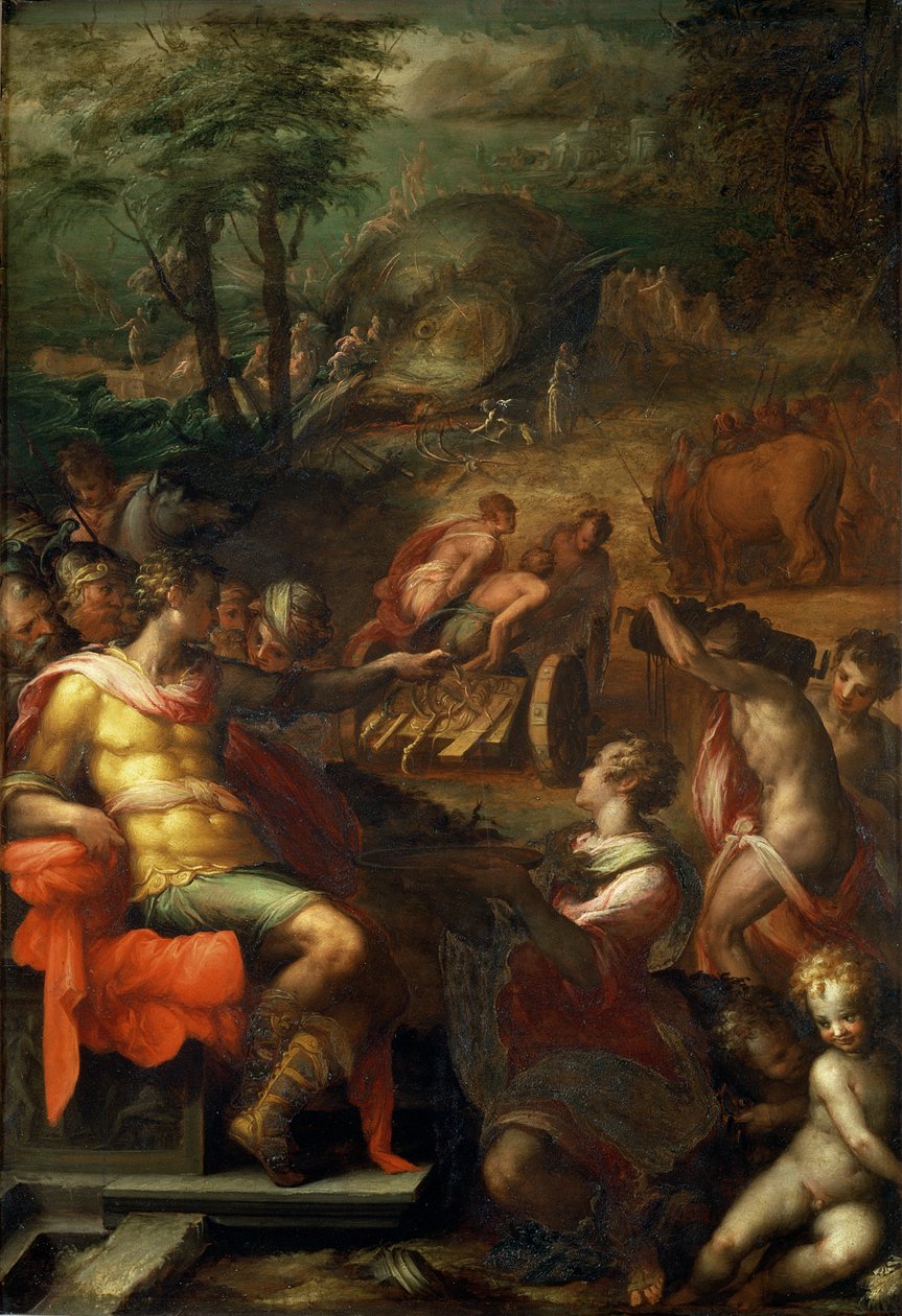 Collecting Ambergris, 1572 (olje på skifer) av Giovanni Battista Naldini