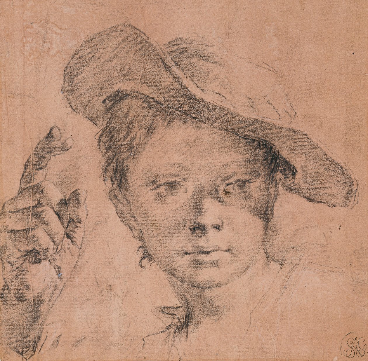 Portrett av en gutt som peker med hevet høyre hånd, ca. 1740-1745 av Giovanni Battista Piazzetta