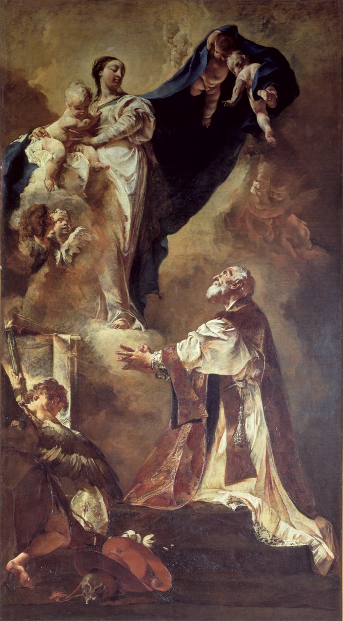 Jomfru og barn viser seg for St. Philip Neri, 1725-26 av Giovanni Battista Piazzetta