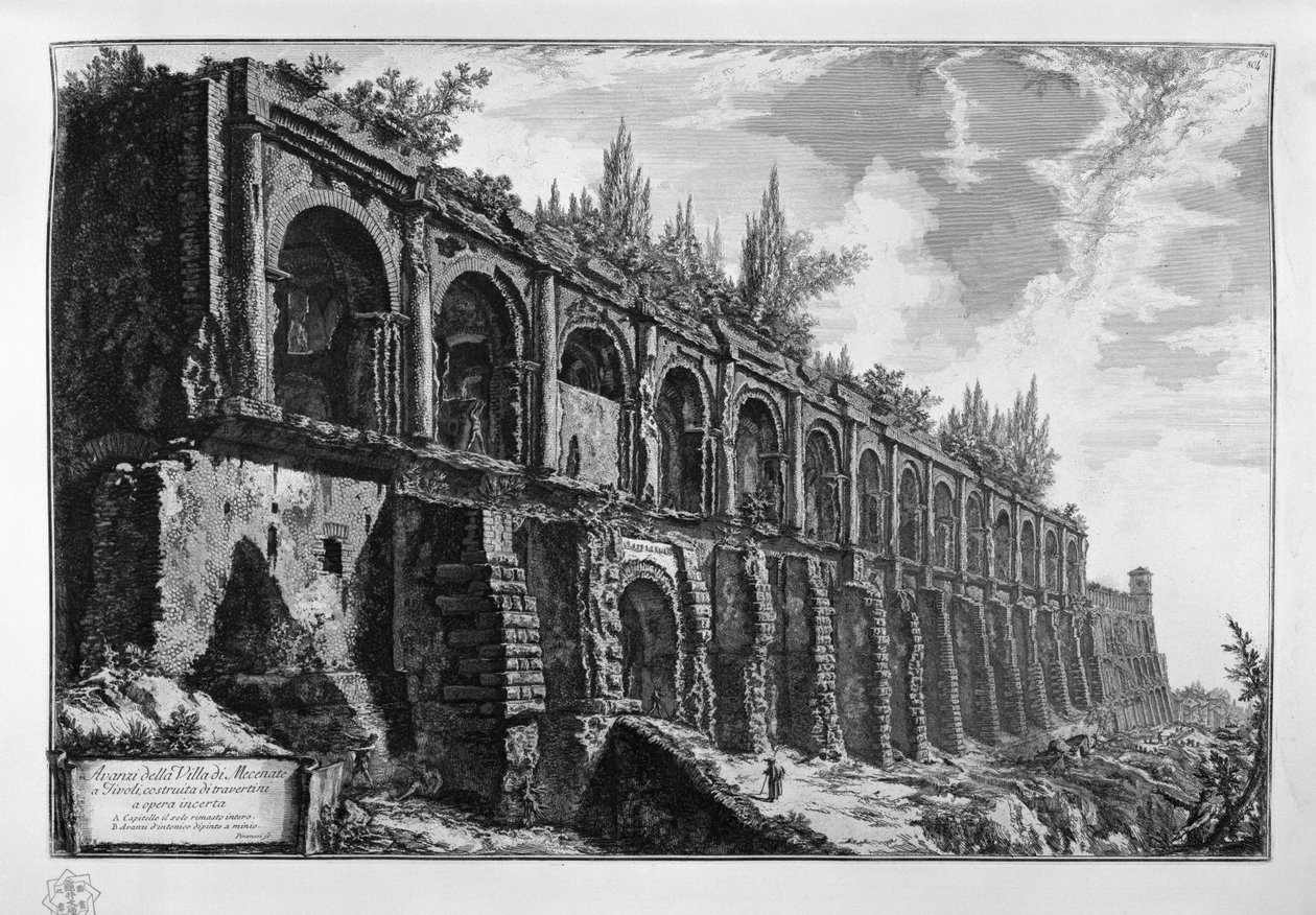 Rester av Villa di Mecenate i Tivoli, bygget av travertin av usikkert arbeid av Giovanni Battista Piranesi