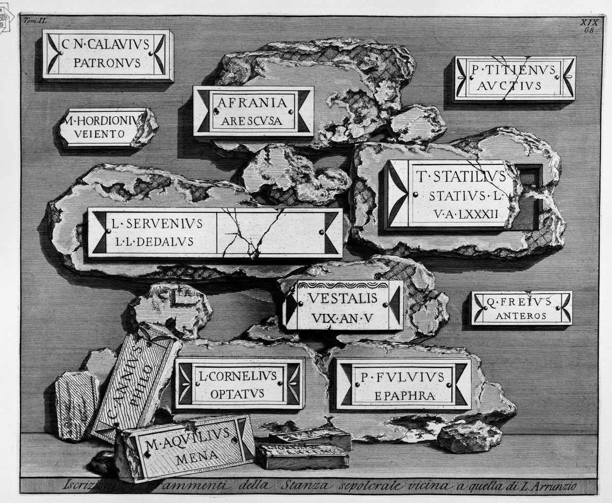 Rester av gravkammeret som ble brukt av plebs i Villa Magnani; jfr. Kart over Roma de Piranesi, nr. 88 av Giovanni Battista Piranesi