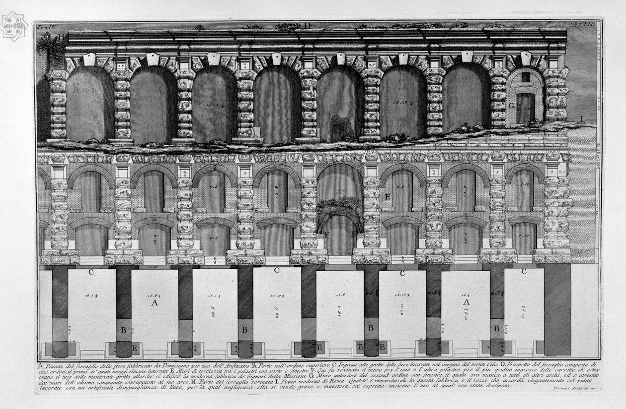 Demonstrasjon av menyen på messene bygget av Domitian for bruk av amfiteateret av Giovanni Battista Piranesi